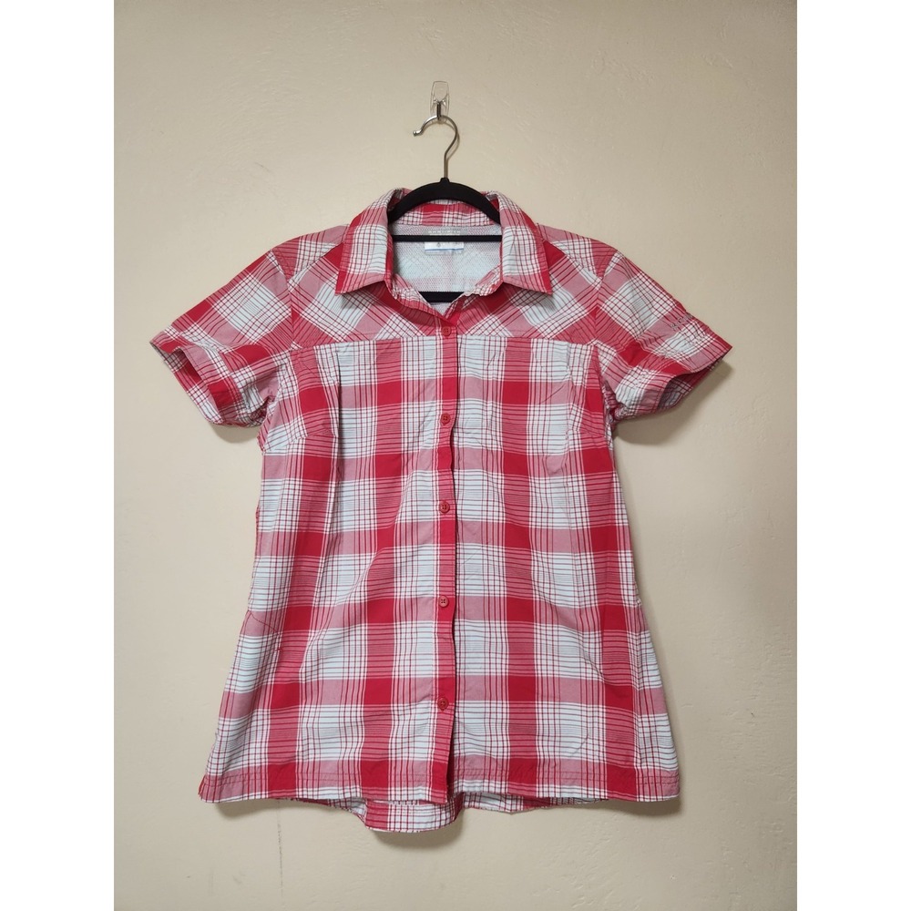Columbia Omni-wick Red Plaid Button Up Womens Size Large